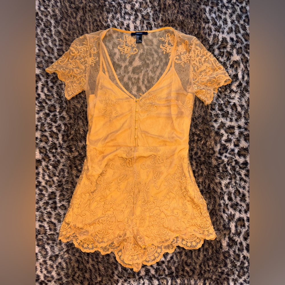 Forever 21 Mustard Lace Detail Romper